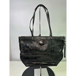 COACH Black Patent Leather Signature Tote Handbag F15142